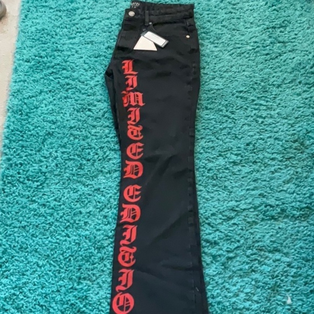 Boohoo MAN slim, rigid, printed flare, jeans, new 32